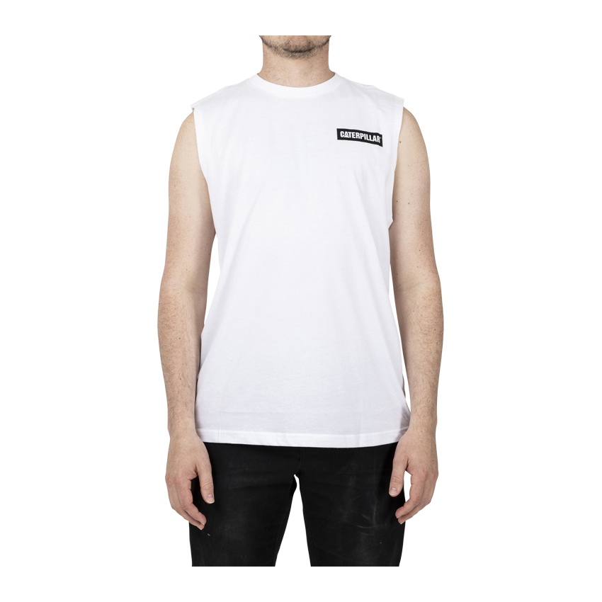 Caterpillar Icon Muscle - Mens Tank - White - NZ (418QIOAJR)